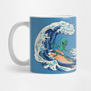 Martian Alien Surfing on a Great Wave // Funny Japanese Style Illustration Mug